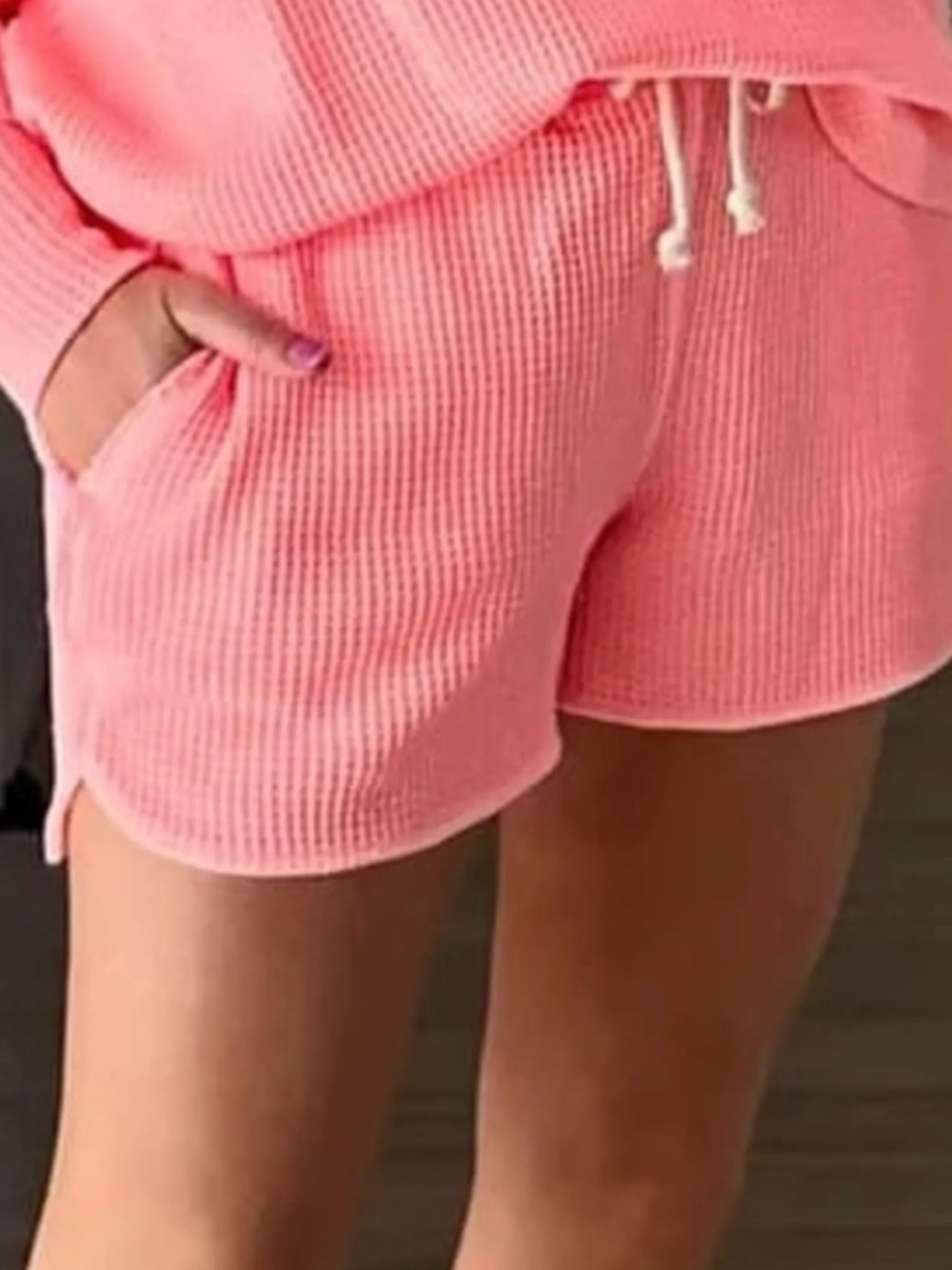 aerie Pink Waffle-Knit Drawstring Athletic Shorts beach lounge bright comfy